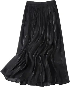 Flowy Skirt for Women Elegant a Line Swing Midi Skirts Casual Elastic Waist Mid Length Skirt Spring Comfy Skirts