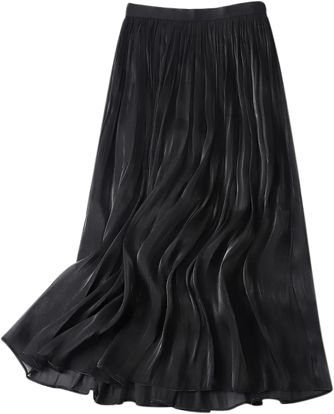 Flowy Skirt for Women Elegant a Line Swing Midi Skirts Casual Elastic Waist Mid Length Skirt Spring Comfy Skirts