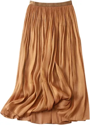 Flowy Skirt for Women Elegant a Line Swing Midi Skirts Casual Elastic Waist Mid Length Skirt Spring Comfy Skirts