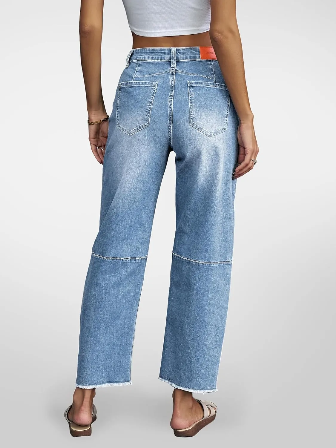 Genleck Barrel Jeans Women Wide Leg - Vintage Baggy Ripped Jeans Y2k Boyfriend Ankle Denim Pants