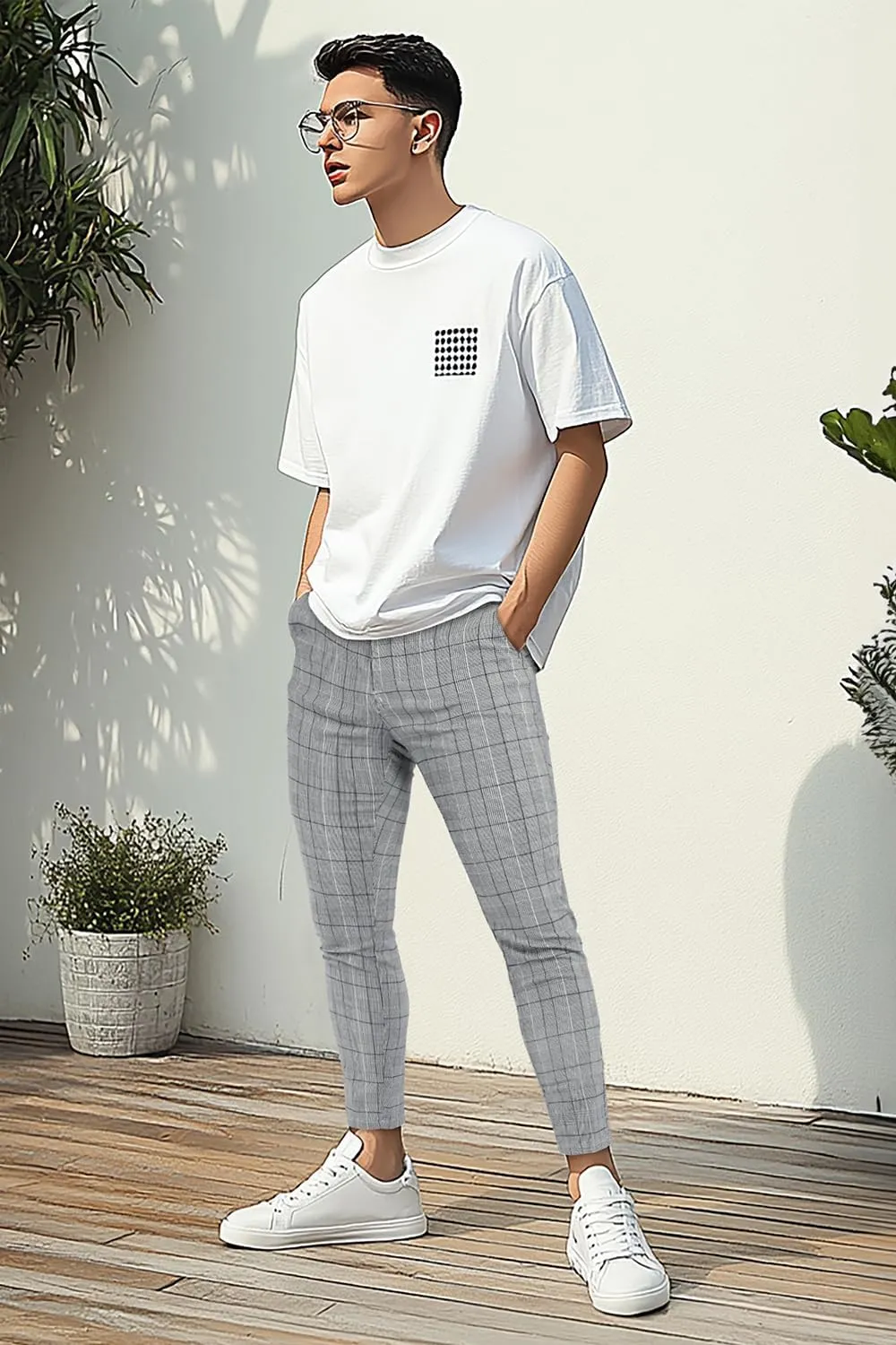 GINGTTO Mens Plaid Dress Pants Stretch Chino Pants Men Slim Fit