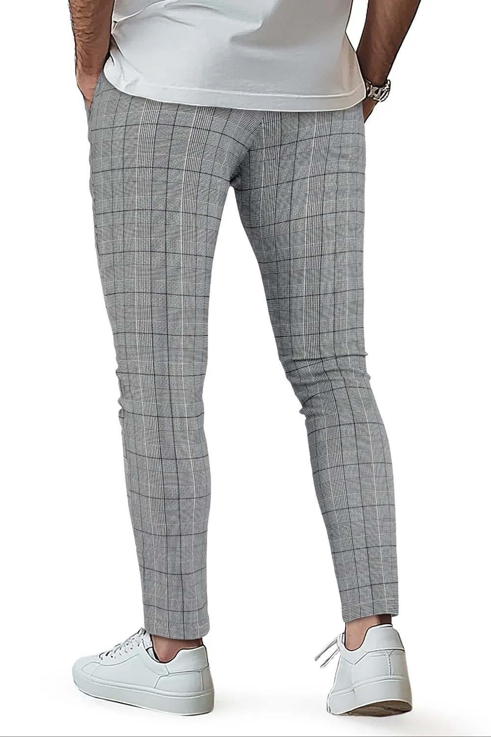 GINGTTO Mens Plaid Dress Pants Stretch Chino Pants Men Slim Fit