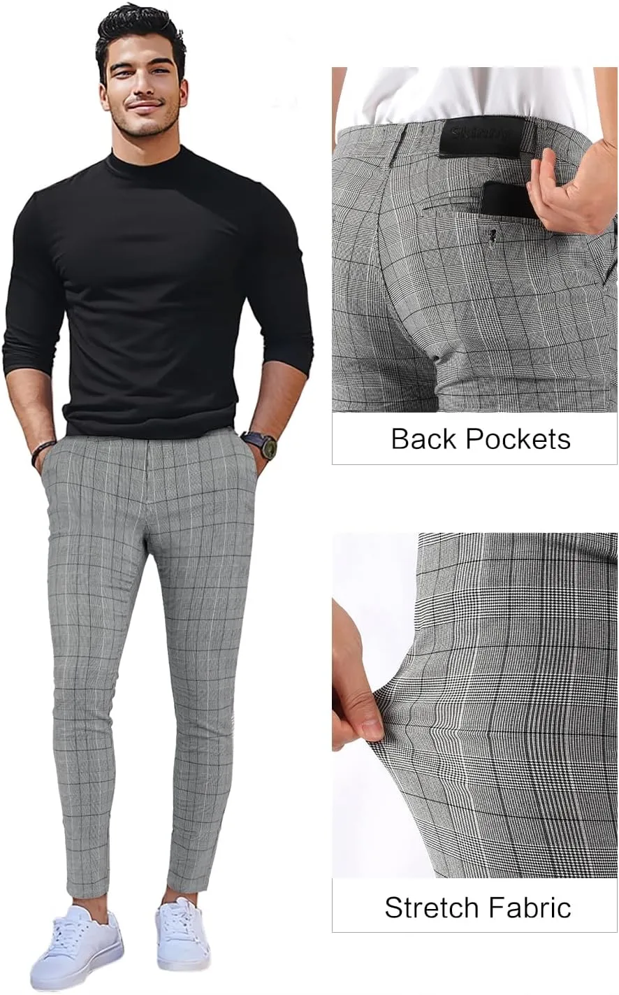 GINGTTO Mens Plaid Dress Pants Stretch Chino Pants Men Slim Fit