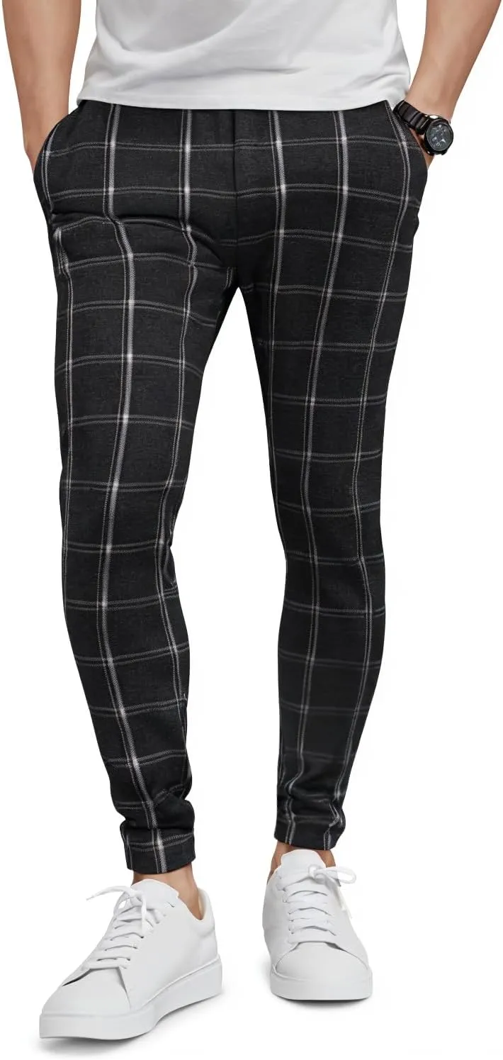 GINGTTO Mens Plaid Dress Pants Stretch Chino Pants Men Slim Fit