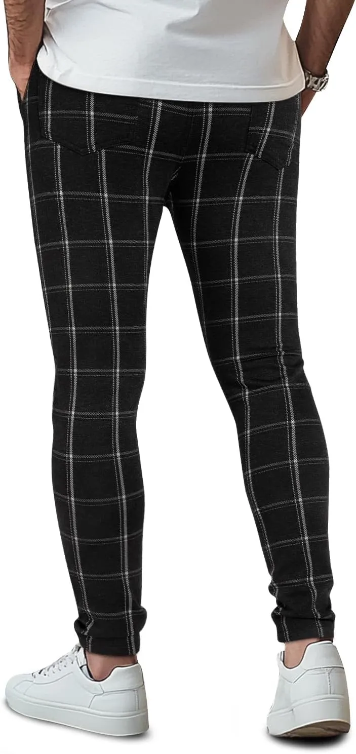 GINGTTO Mens Plaid Dress Pants Stretch Chino Pants Men Slim Fit