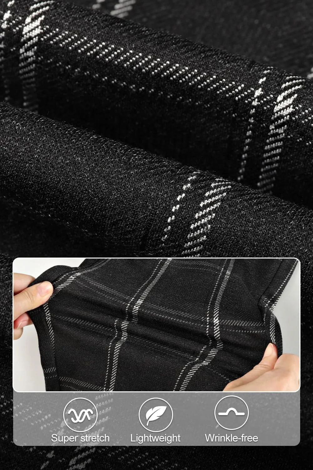 GINGTTO Mens Plaid Dress Pants Stretch Chino Pants Men Slim Fit