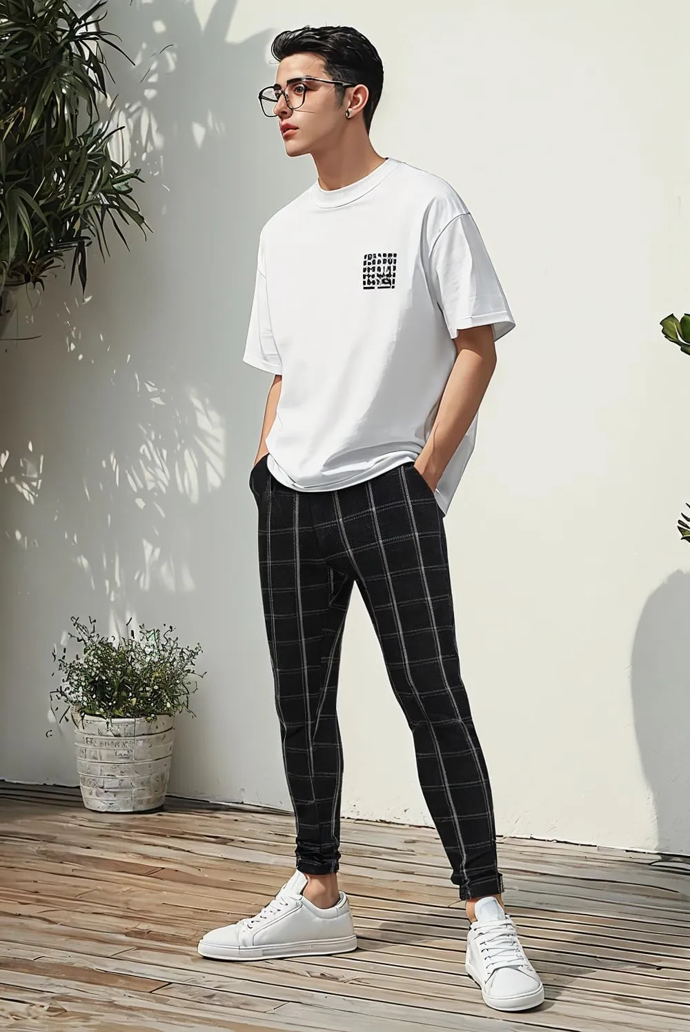 GINGTTO Mens Plaid Dress Pants Stretch Chino Pants Men Slim Fit