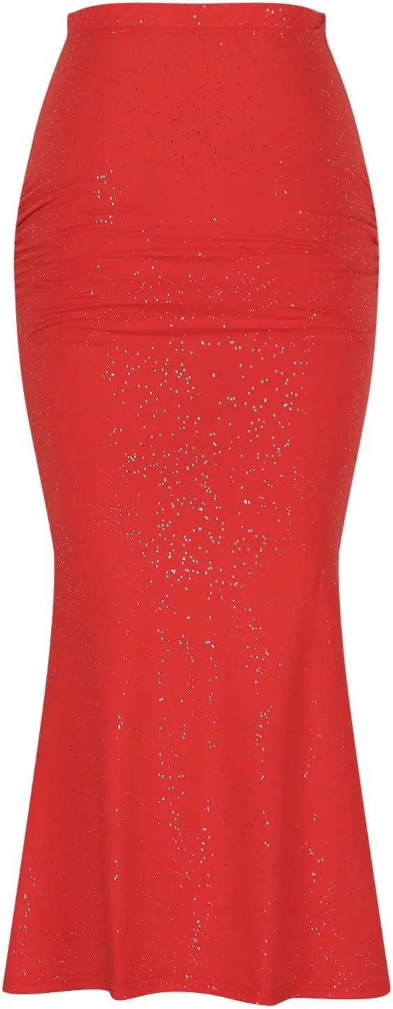 Glitter Bodycon Maxi Skirts Women High Waist Fishtail Maxi Skirt Dressy Elegant Sequin Sparkly Skirts 2024 New