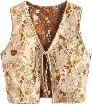 GORGLITTER Women's Sleeveless Western Rodeo Country Concert Cowgirl Outfit Tie Front Cardigan Vest Top Casual Trendy