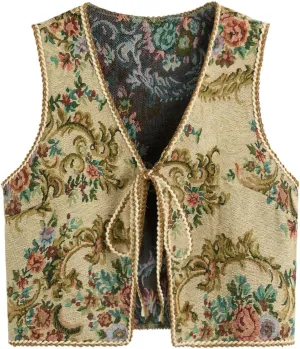 GORGLITTER Women's Sleeveless Western Rodeo Country Concert Cowgirl Outfit Tie Front Cardigan Vest Top Casual Trendy