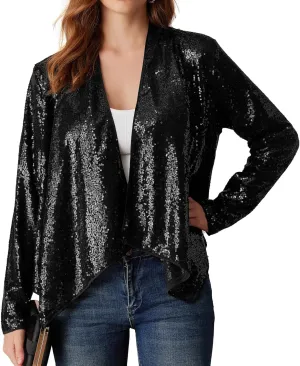 GRACE KARIN Sequin Blazer for Women Sparkly Sequin Jacket Long Sleeve Open Front Sequin Cardigan