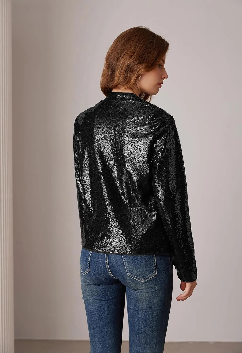 GRACE KARIN Sequin Blazer for Women Sparkly Sequin Jacket Long Sleeve Open Front Sequin Cardigan