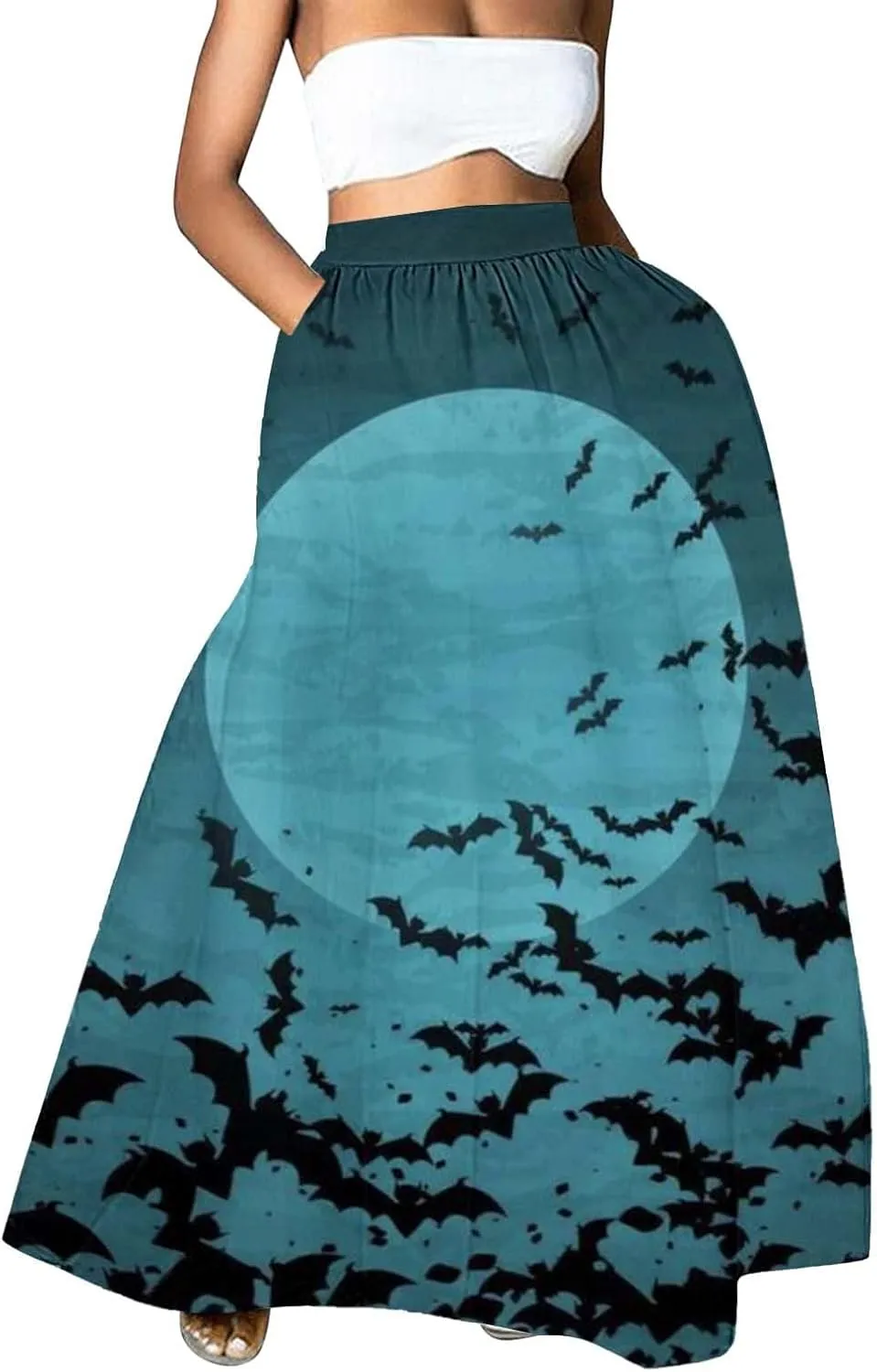 Halloween Skirt Skirt High Waist Party Beach Pocket Long Maxi Skirt Halloween Ball Teacher Outfits for Women Bat