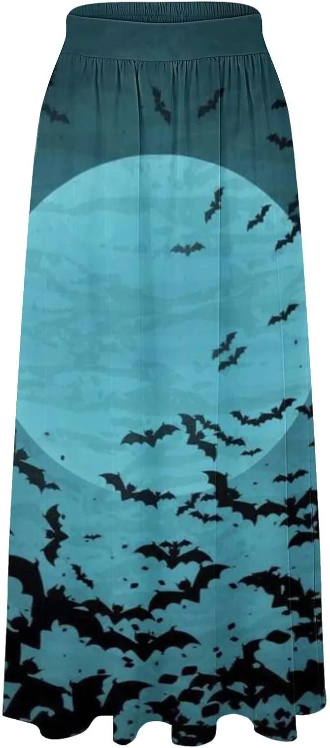Halloween Skirt Skirt High Waist Party Beach Pocket Long Maxi Skirt Halloween Ball Teacher Outfits for Women Bat