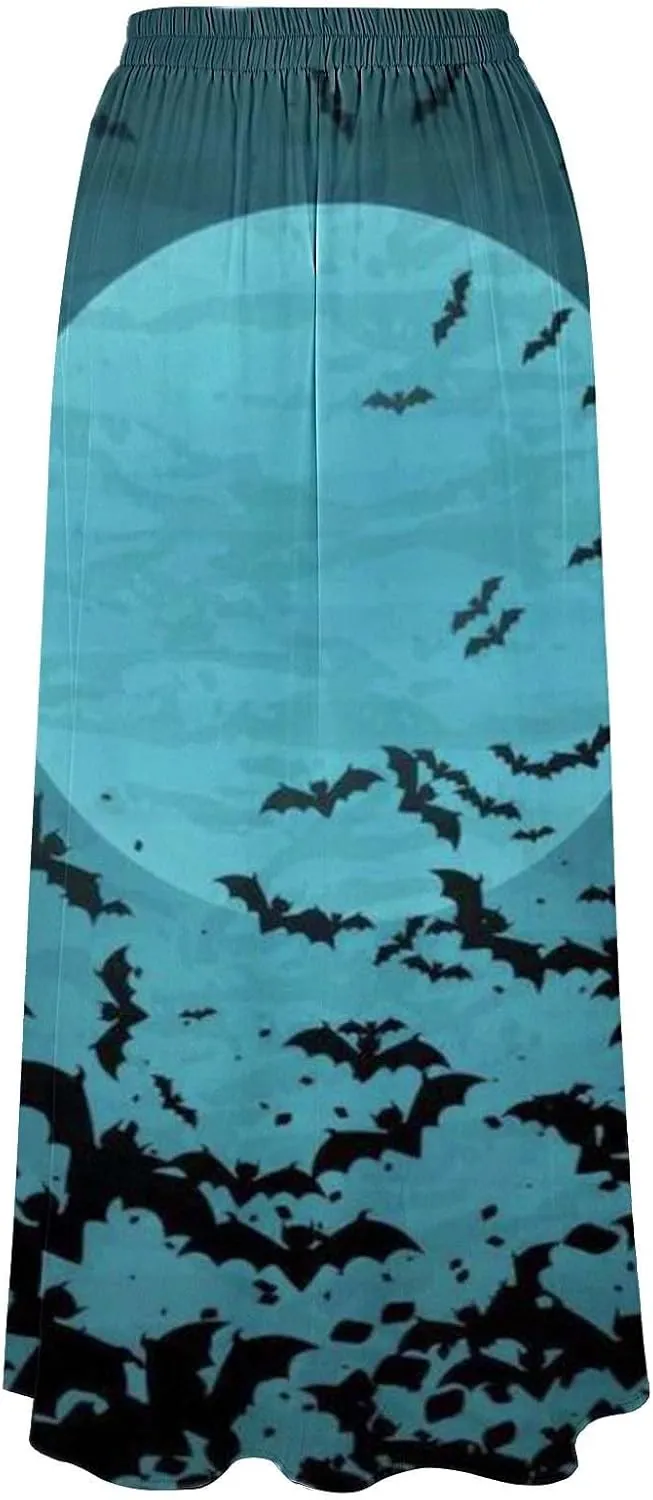 Halloween Skirt Skirt High Waist Party Beach Pocket Long Maxi Skirt Halloween Ball Teacher Outfits for Women Bat
