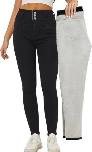 heipeiwa Women's Fleece Lined Jeans Winter Thermal Warm Denim Pants High Waisted Skinny Flannel Lined Jeans