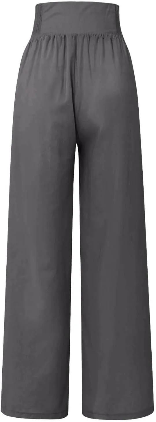 High Waisted Palazzo Wide Leg Flowy Dressy Pants for Women Business Casual Trousers with Pockets
