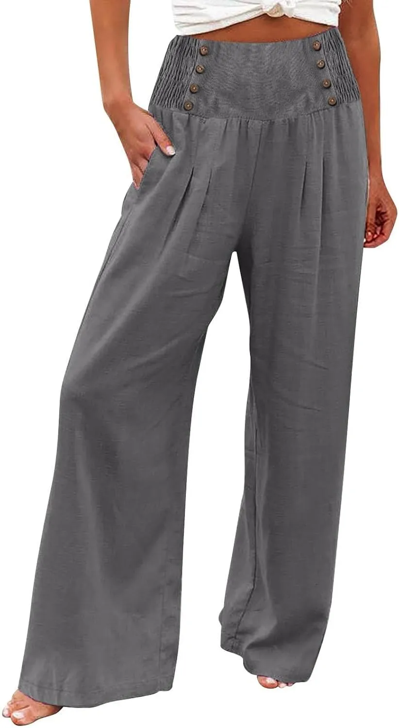 High Waisted Palazzo Wide Leg Flowy Dressy Pants for Women Business Casual Trousers with Pockets