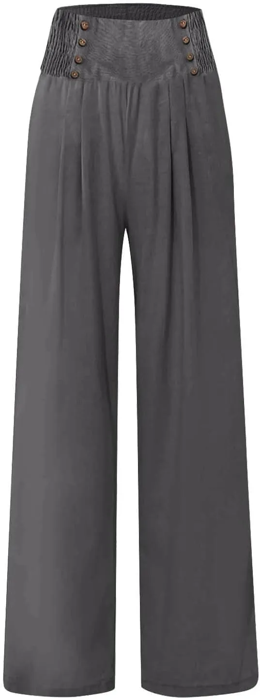 High Waisted Palazzo Wide Leg Flowy Dressy Pants for Women Business Casual Trousers with Pockets