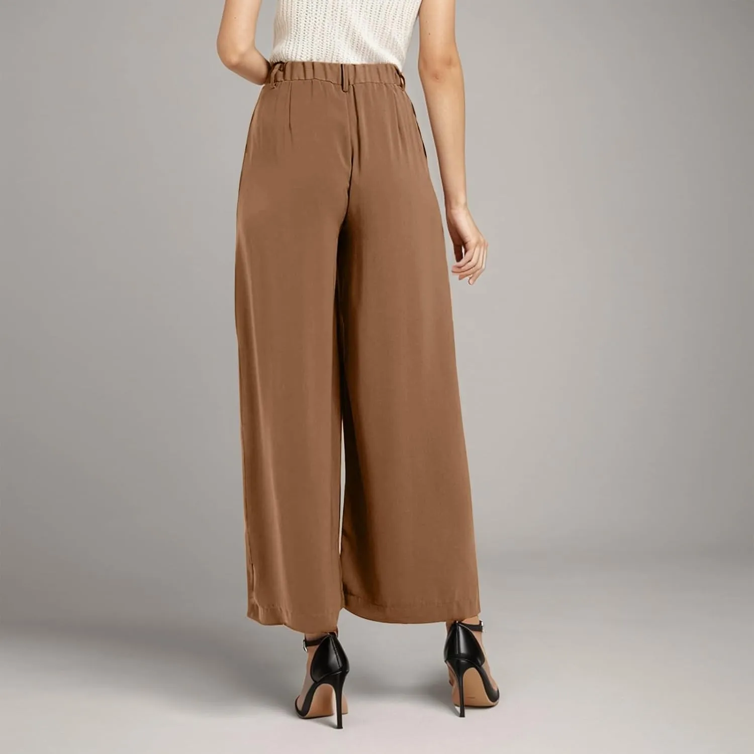 High Waisted Pants for Women Elastic Waist Lounge Trousers with Pockets Comfort Loose Fit Casual Palazzo Pants