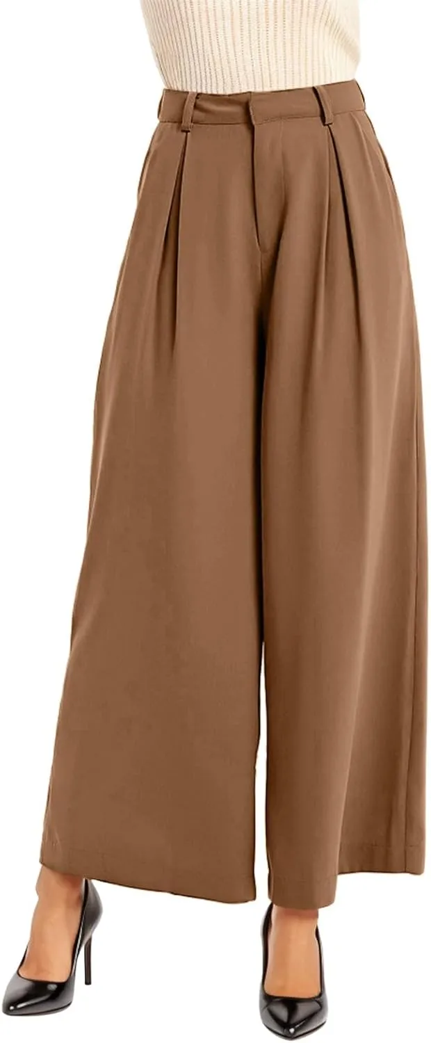 High Waisted Pants for Women Elastic Waist Lounge Trousers with Pockets Comfort Loose Fit Casual Palazzo Pants