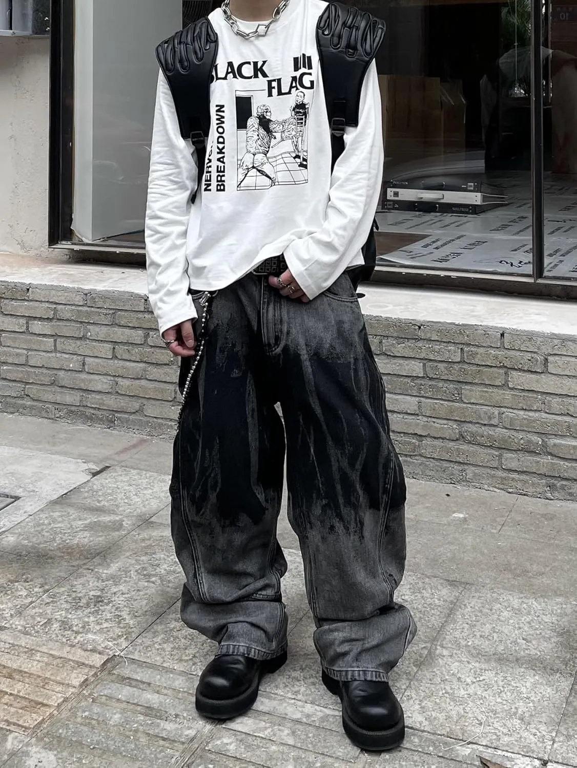 Hip Hop Baggy Jeans for Men Stylish Wide Leg Skater Jeans Loose Fit Denim Pants Streetwear