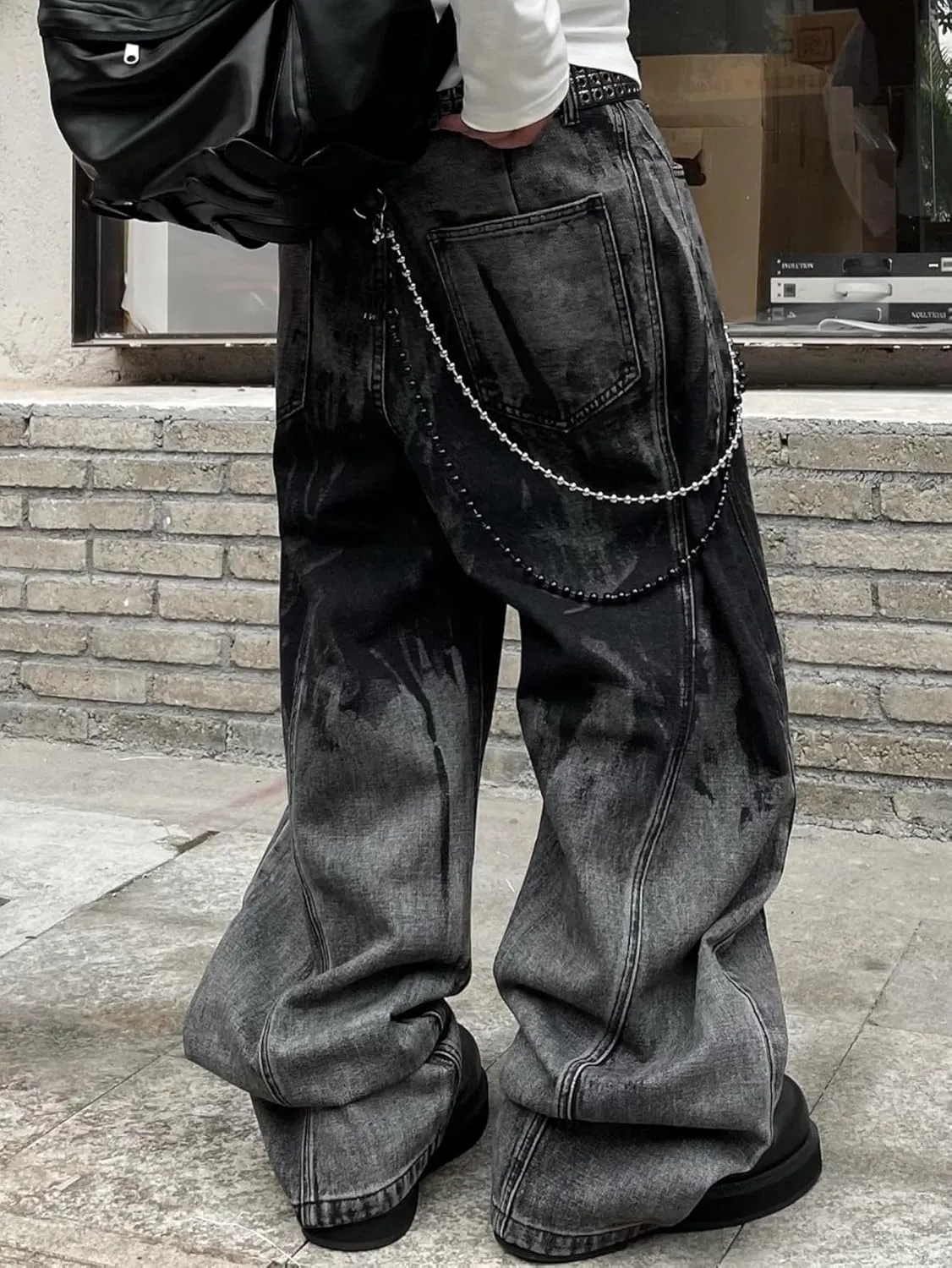 Hip Hop Baggy Jeans for Men Stylish Wide Leg Skater Jeans Loose Fit Denim Pants Streetwear