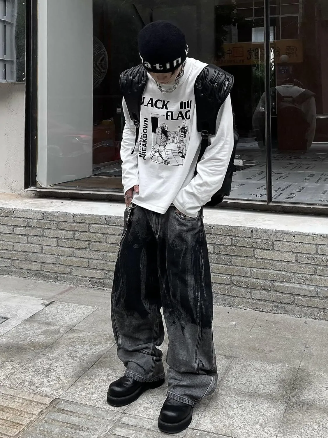 Hip Hop Baggy Jeans for Men Stylish Wide Leg Skater Jeans Loose Fit Denim Pants Streetwear