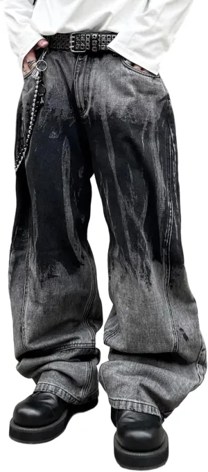 Hip Hop Baggy Jeans for Men Stylish Wide Leg Skater Jeans Loose Fit Denim Pants Streetwear