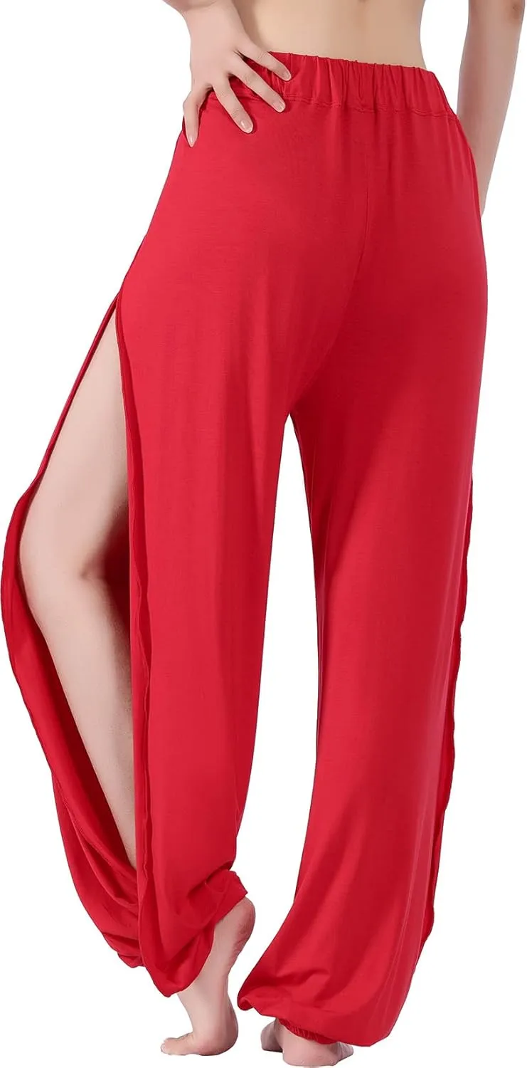 Hoerev Women's Soft Slit Leg Pants Harem Dance Yoga Pilates Pants
