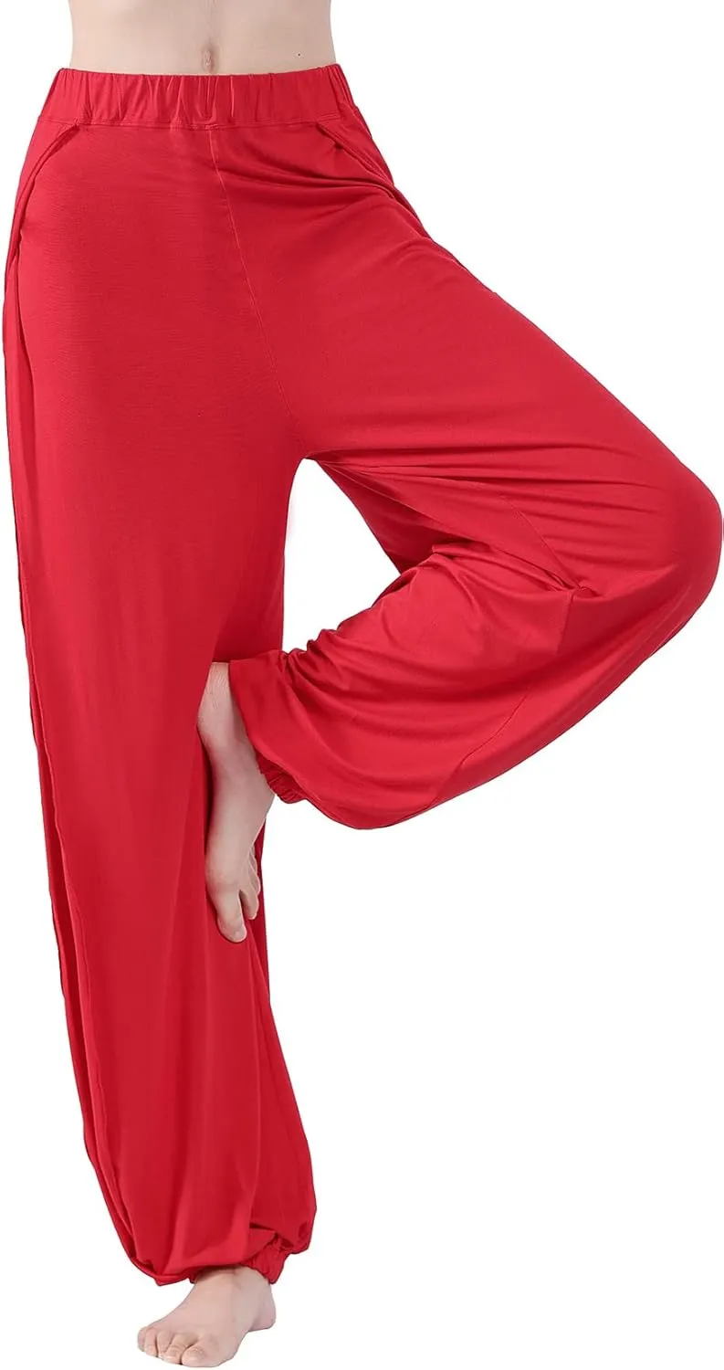 Hoerev Women's Soft Slit Leg Pants Harem Dance Yoga Pilates Pants