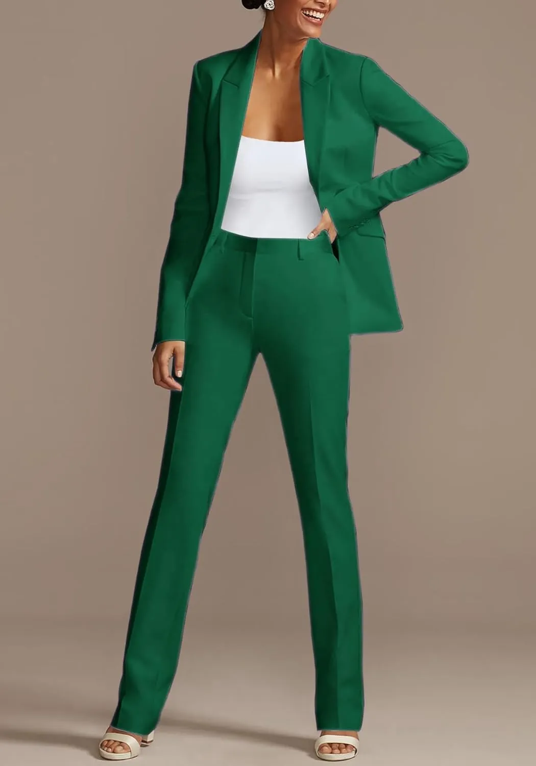 HuiSiFang Womens Fall Fashion 2 Piece Blazer Sets Open Front Blazers and Slim Fit Pants Suits Set