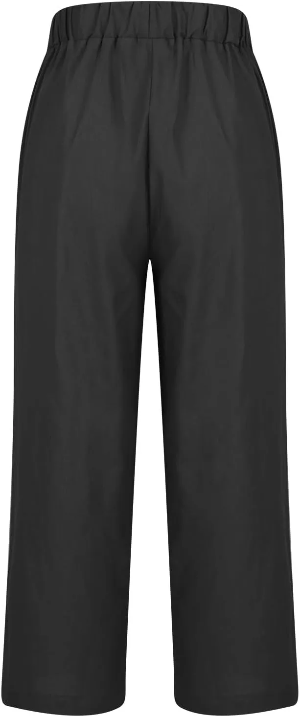 Hvyesh Linen Pants Women Summer, Womens Linen Pants Petite Length Elastic Waist Wed Leg, Straight Leg Pants for Women Casual