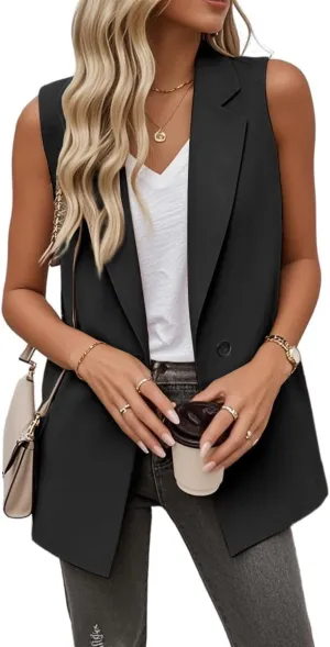 IDEALSANXUN Womens Sleeveless Blazer Vest Tops Dressy Business Work Suit Jackets
