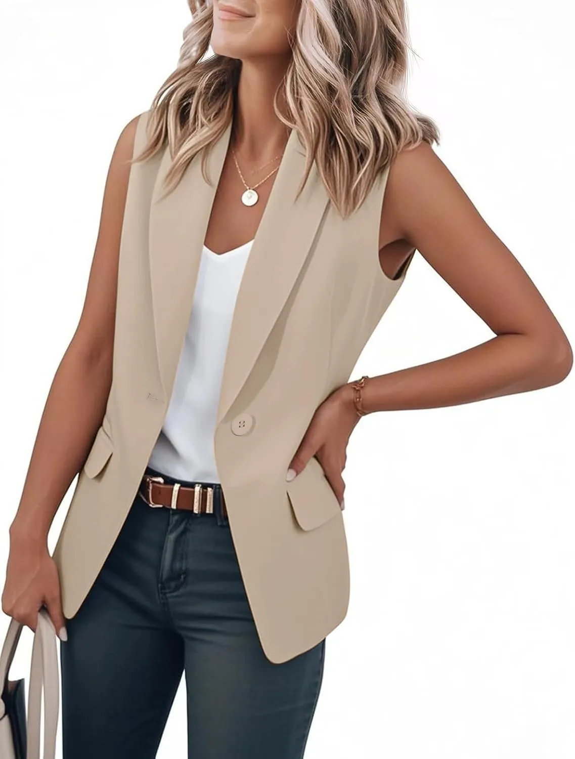 IDEALSANXUN Womens Vest Fashion Dressy Notch Lapel Sleeveless Blazer Suit Jackets Office Work Clothes