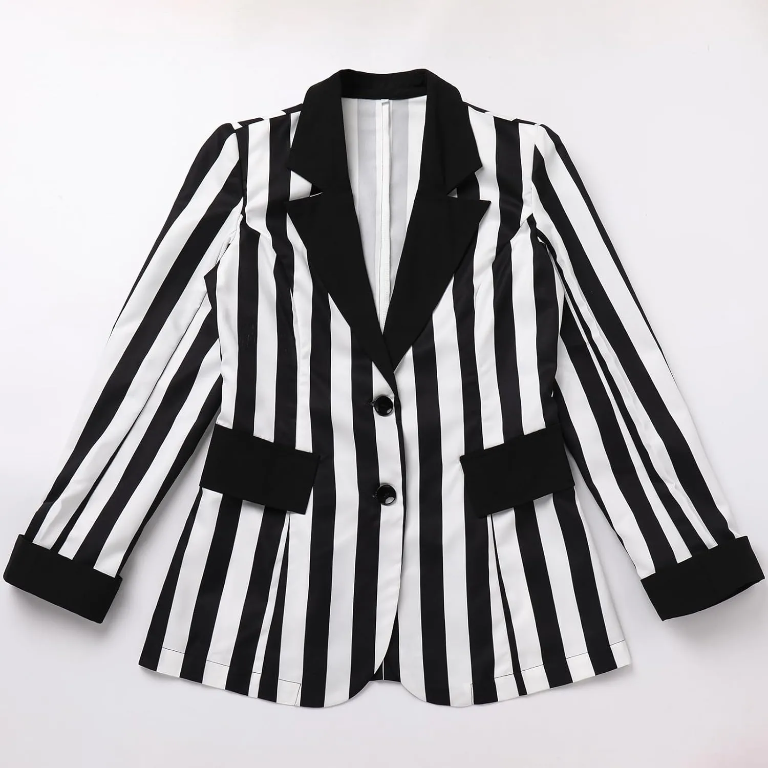 IKADEX Women Black and White Striped Blazer Suit Jacket Casual Pageant Party Cosplay Adult Halloween Costume