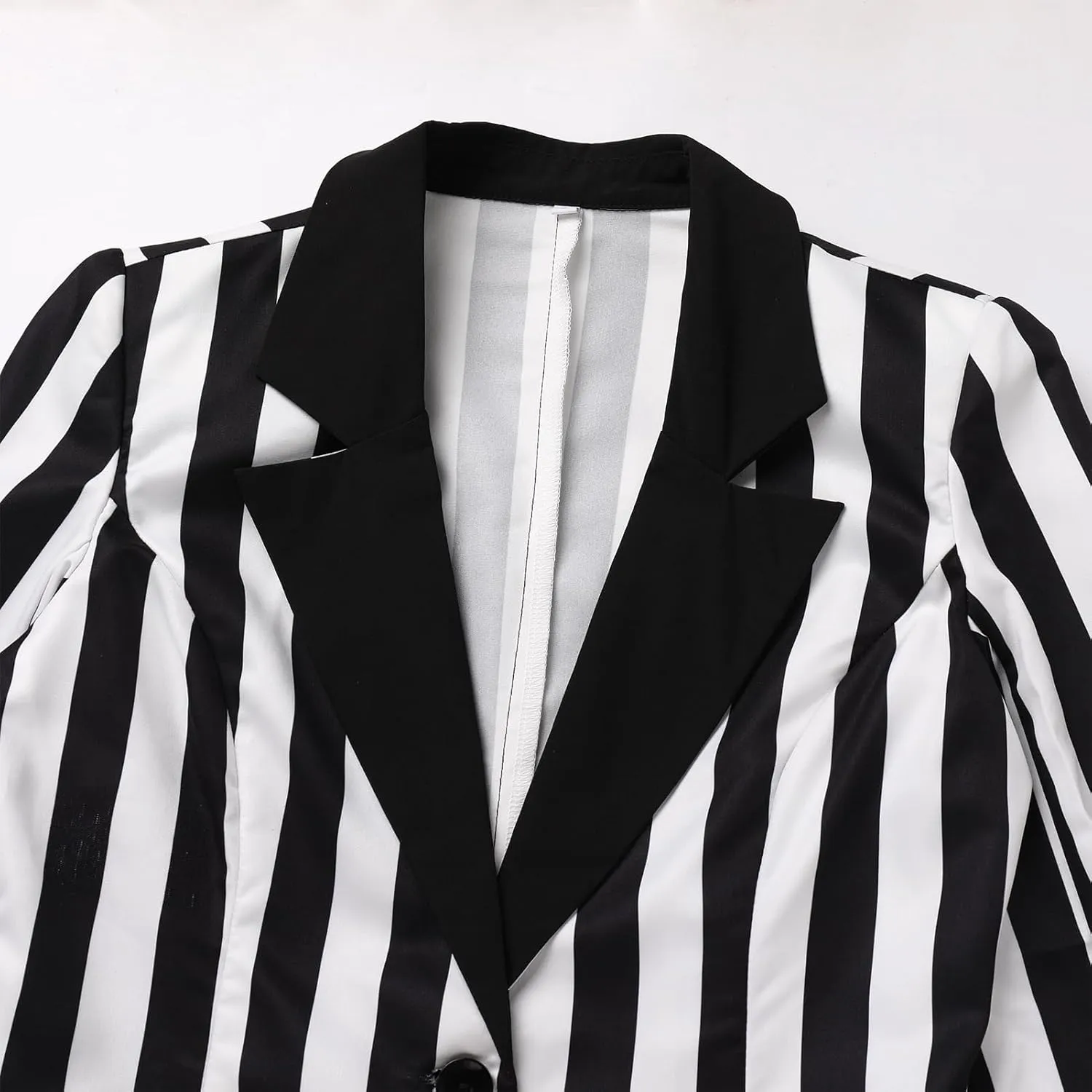 IKADEX Women Black and White Striped Blazer Suit Jacket Casual Pageant Party Cosplay Adult Halloween Costume