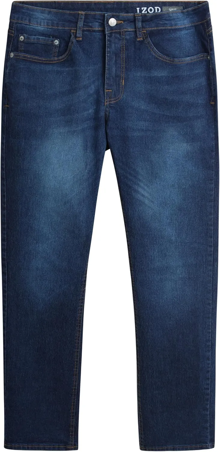 IZOD Men's Slim Fit Jeans - Classic Comfort Stretch Lightweight Denim Jeans - Casual Work Pants for Men
