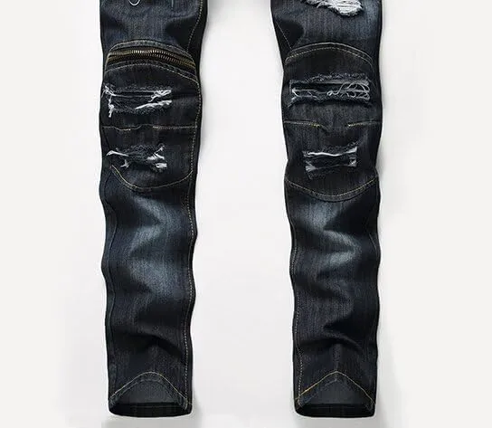 JE&NS Men's Ripped Jeans, Slim Fit Straight Leg, Denim Jeans Pants for Men