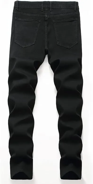 JE&NS Men's Ripped Jeans, Slim Fit Straight Leg, Denim Jeans Pants for Men