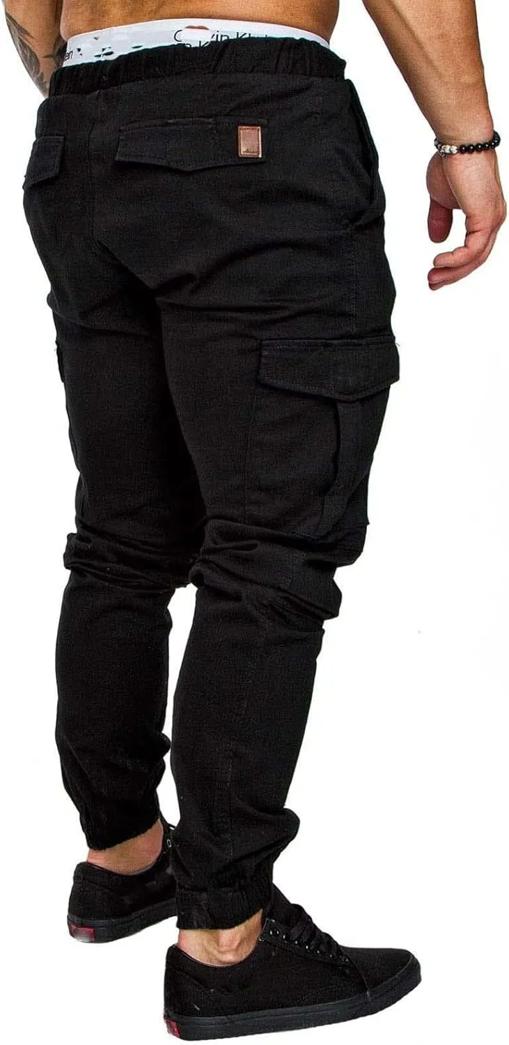 Joggers Pants for Men Elastic Waist Drawstring Cargo Pants Slim Fit Track Sweatpants Outdoor Trousers with Pockets