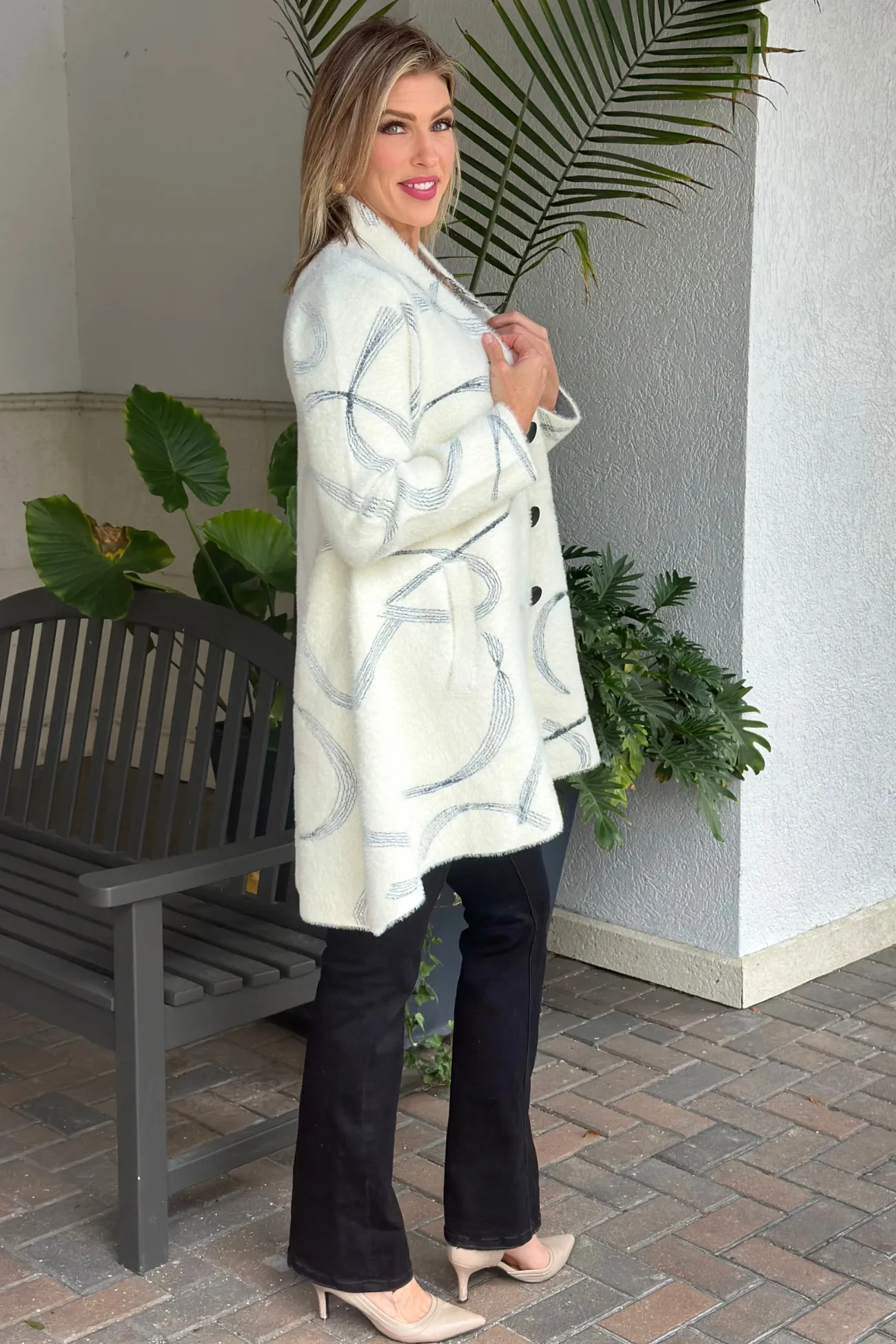 Joseph Ribkoff Abstract Jacquard Sweater Coat