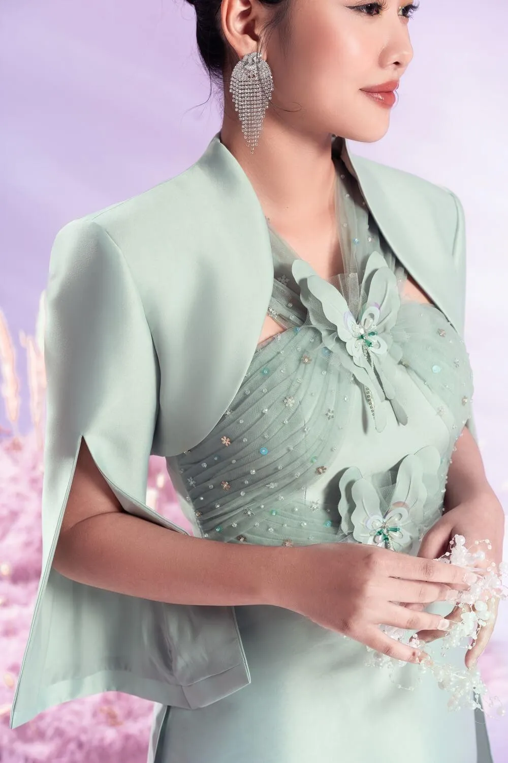 Juven Fitted Strappy Taffeta Extra Long Length Ao Dai