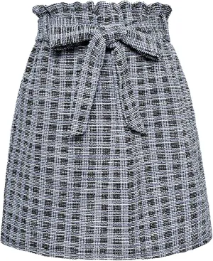 KANCY KOLE Women's Tweed Skirt Casual High Waist A Line Skirt Knee Length Skirt with Pockets Casual Plaid Mini Skirt