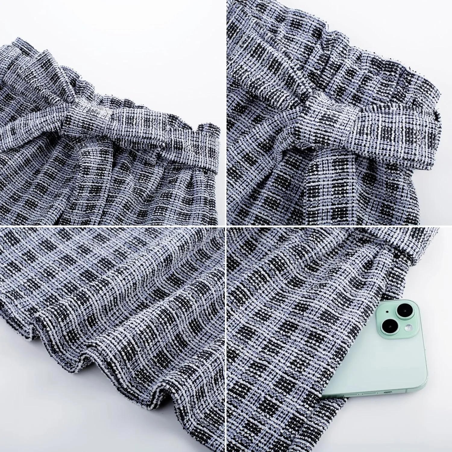 KANCY KOLE Women's Tweed Skirt Casual High Waist A Line Skirt Knee Length Skirt with Pockets Casual Plaid Mini Skirt