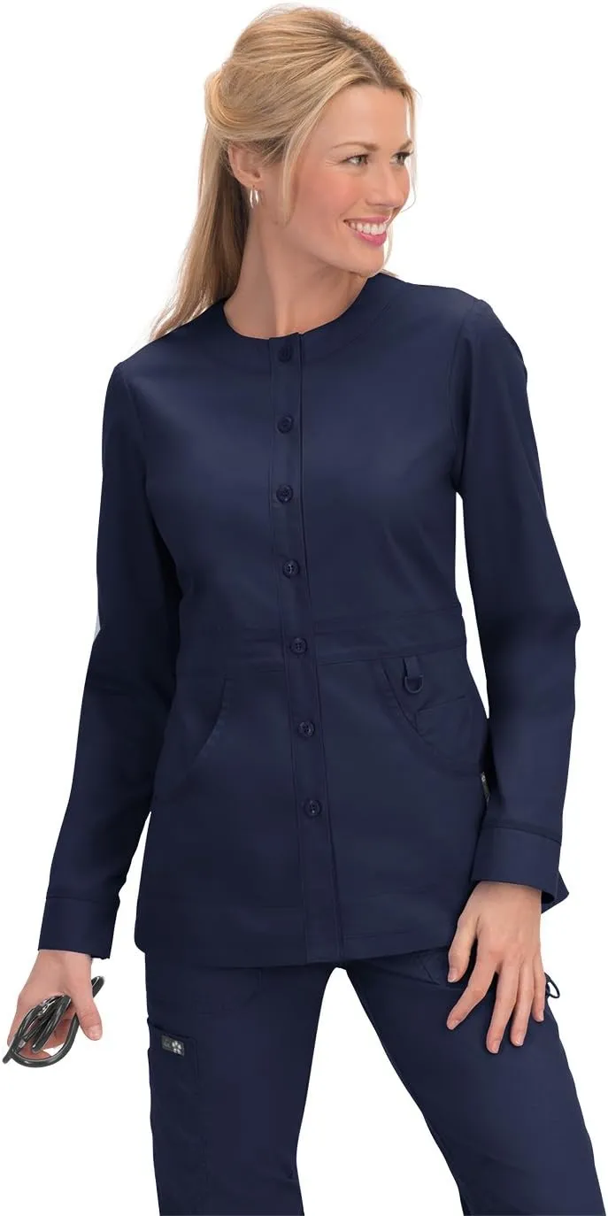Koi Women's Olivia Stylish Round-Neck Button-Front Jacket with Deep Pocket