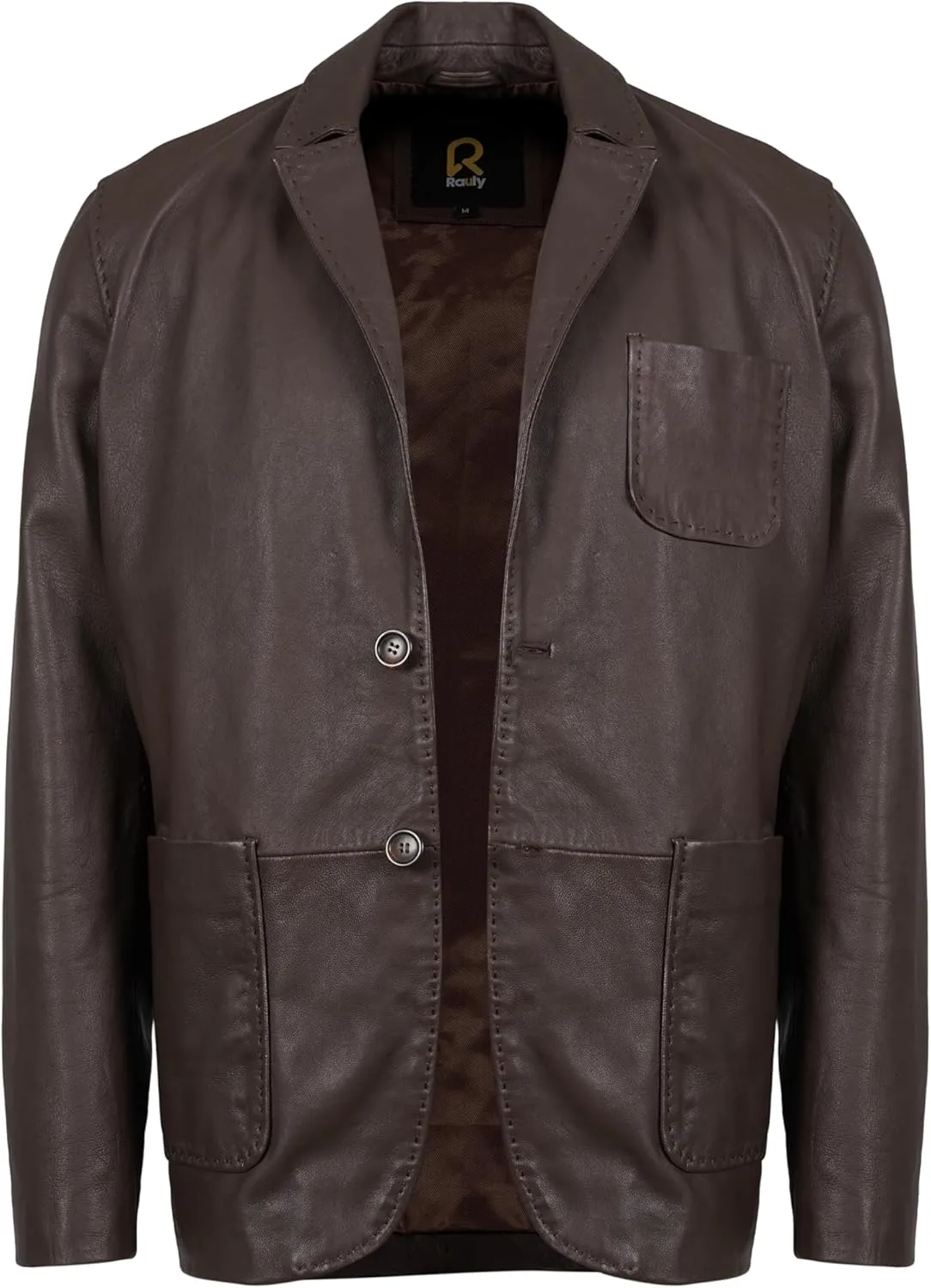 Lambskin Leather Blazer Men Casual Coat With Thread Design Notched Collar Style Ultimate Leather Blazer for Men