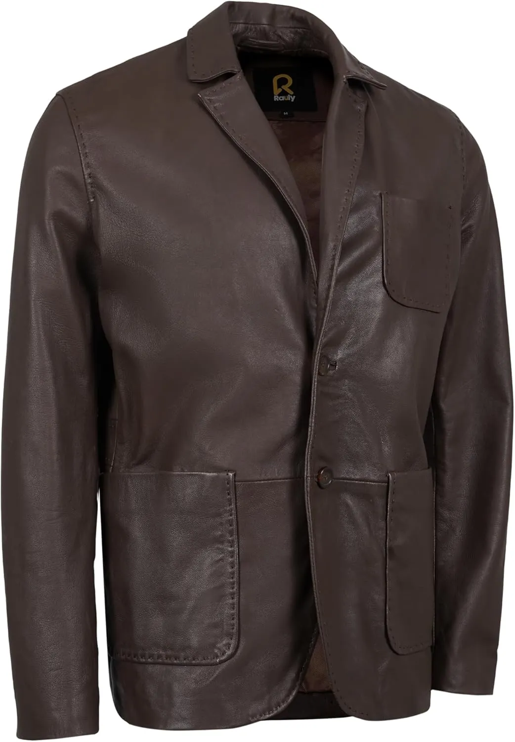 Lambskin Leather Blazer Men Casual Coat With Thread Design Notched Collar Style Ultimate Leather Blazer for Men