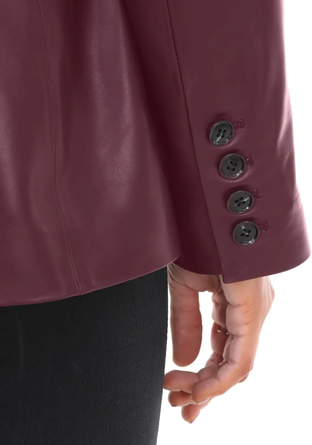 Lambskin Leather Jacket Women,Long Sleeve Button Front Leather Blazer,Notched Lapel Casual Style,Vent Detail