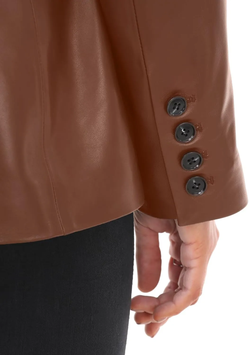 Lambskin Leather Jacket Women,Long Sleeve Button Front Leather Blazer,Notched Lapel Casual Style,Vent Detail